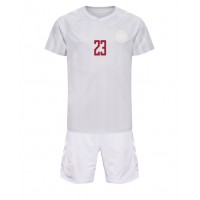 Echipament fotbal Danemarca Pierre-Emile Hojbjerg #23 Tricou Deplasare Mondial 2022 pentru copii maneca scurta (+ Pantaloni scurti)